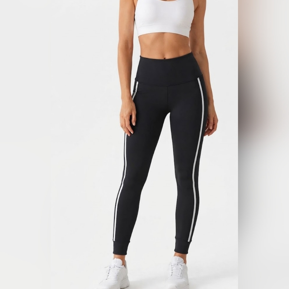JoyLab Black Leggings with White Side Stripes Size Large